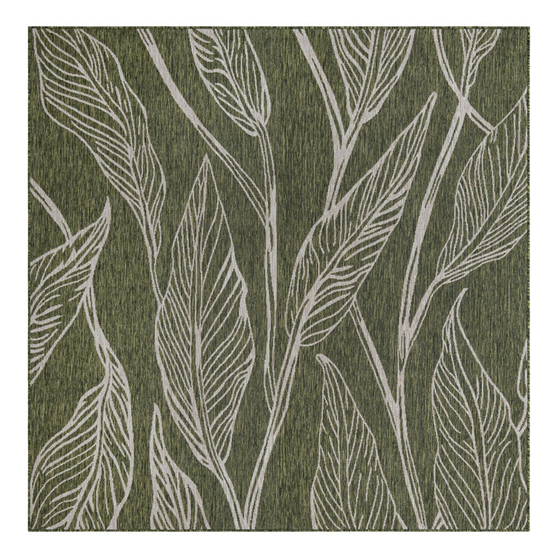 Zenon Floral Green/Gray Indoor / Outdoor Area Rug, Square 10'
