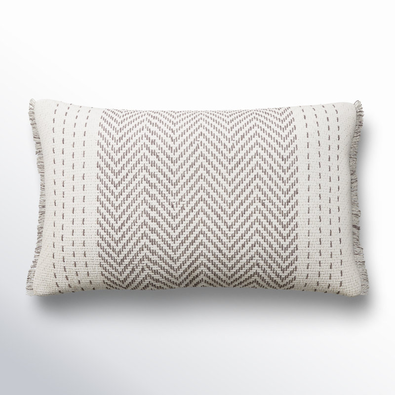 Housse et insert de coussin rectangulaire Carey, Gris / ivoire, Plumes