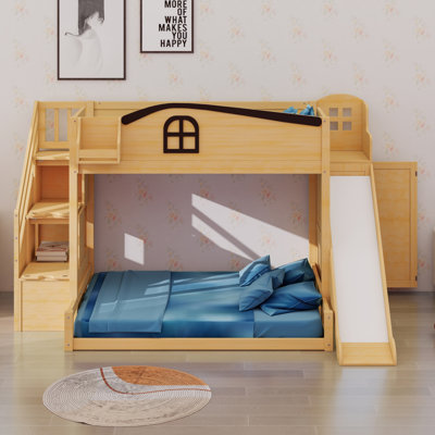 Lit superposé avec tablette, glissade et garde-robe intégrée