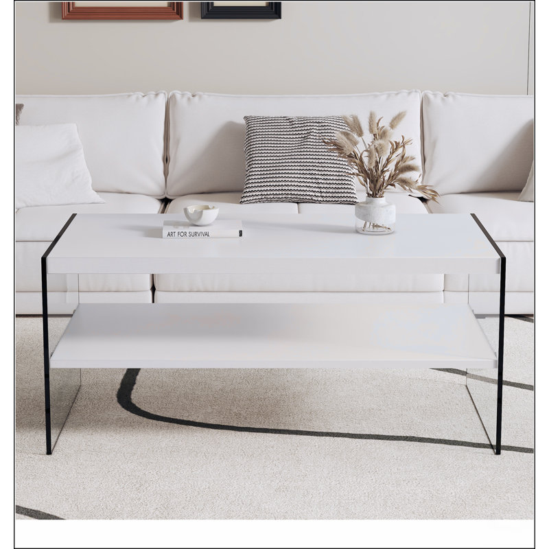 Double rectangular coffee table. The board surface is MDF, with white stickers