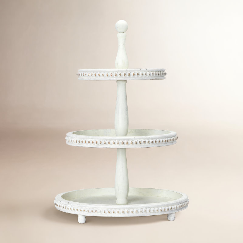 Alberts Round 3-Tier Decorative Wood Tray, White