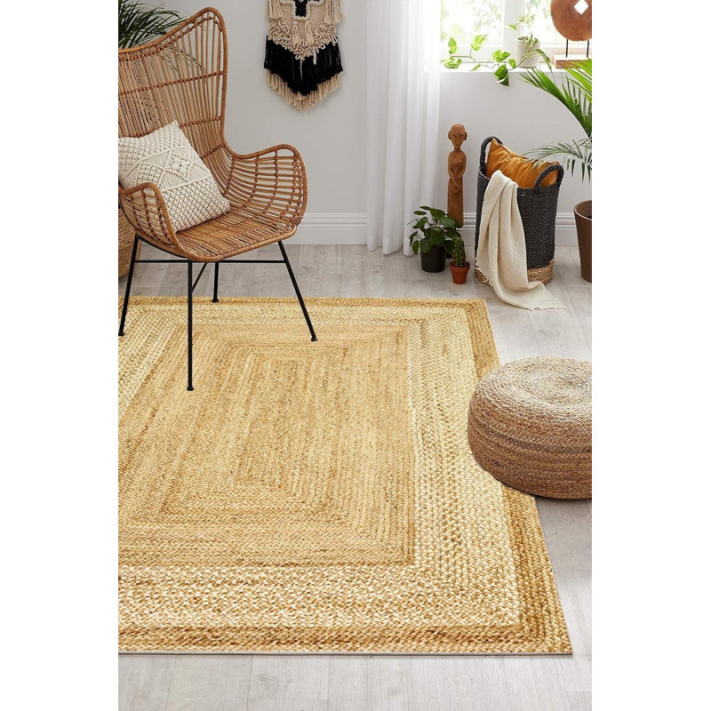 Ariyal Beige Striped Digital Print Cotton Polyester Non-Slip Area Rug, Rectangle 2 pi 7 po x 3 pi 3 po