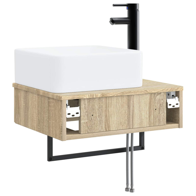Single Bathroom Vanity with Ceramic Basin, Sonoma Oak