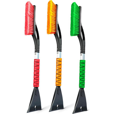 27" Aluminum Snow Brush With Ice Scrapers For Car Windshield And Window | Car Snow Scraper And Brush With Ergonomic Foam Grip Winter Accessories