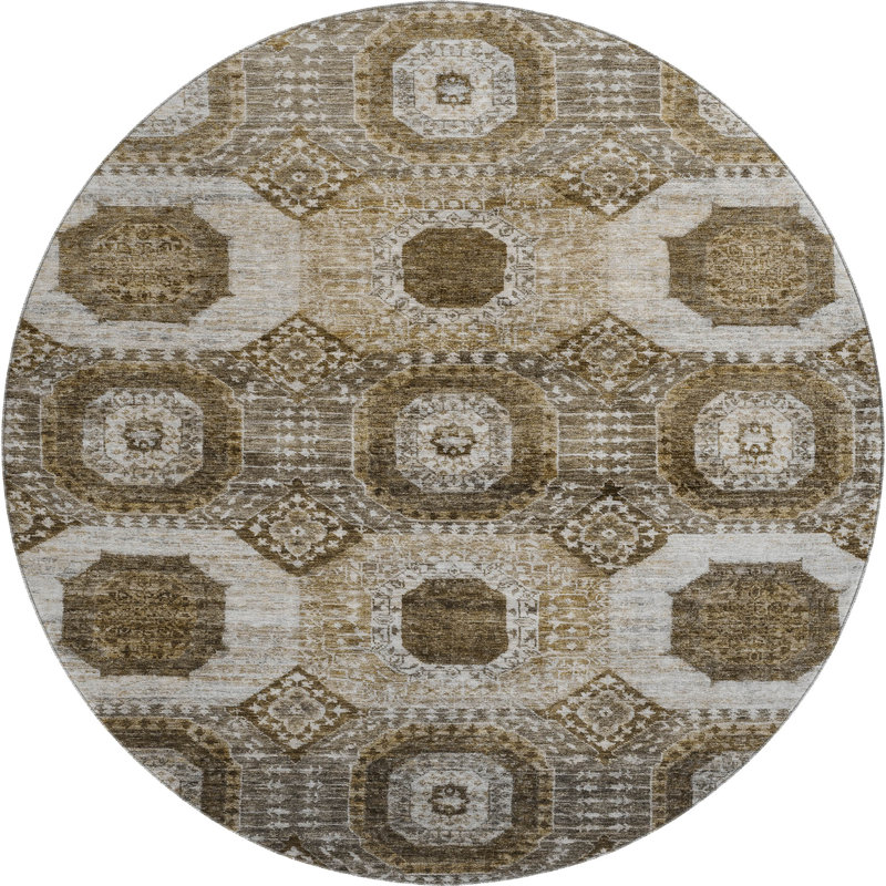 Premium Machine Washable Alaina AMF1926 Panels Rug, Round 8'