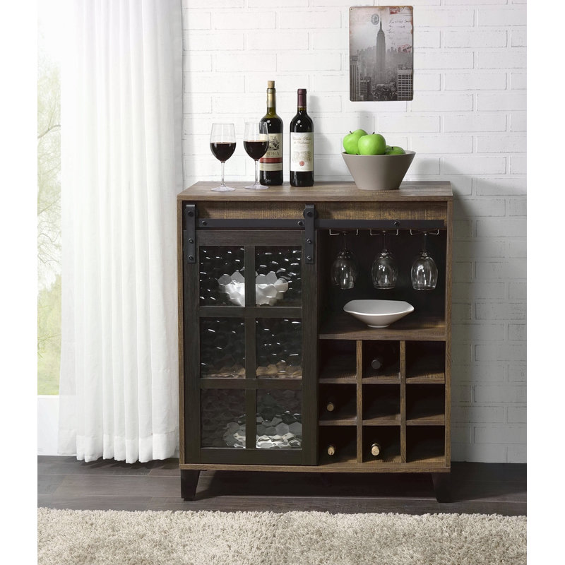 Armoire à vin en verre, chêne rustique et finition noire