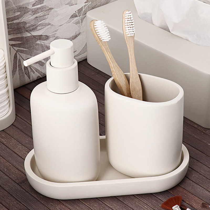Plateau de salle de bain ovale beige, Blanc