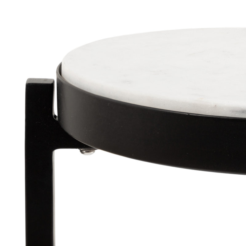 Eveland Round Metal Drink Table, White, Black