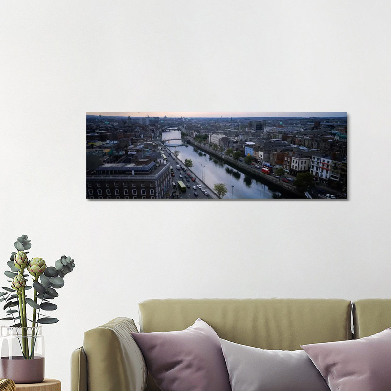 Aerial View Of River Liffey, Dublin, Leinster Province, Republic Of Ireland - Wrapped Canvas Panoramic Print