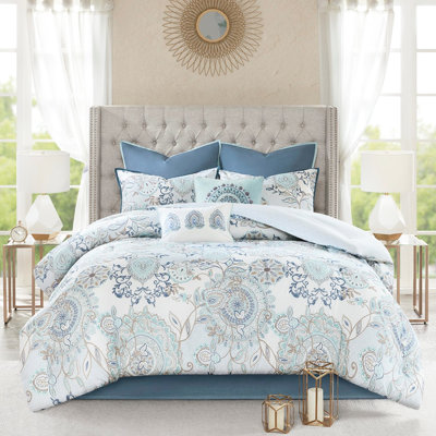 Édredon bleu très grand - coton à motif floral