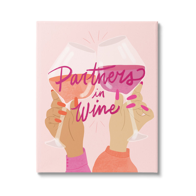 «Wine Partners Text Glam Sassy Friends Calligraphy» par Emmakisstina - impression, L 36 po x L 36 po, Plaque murale