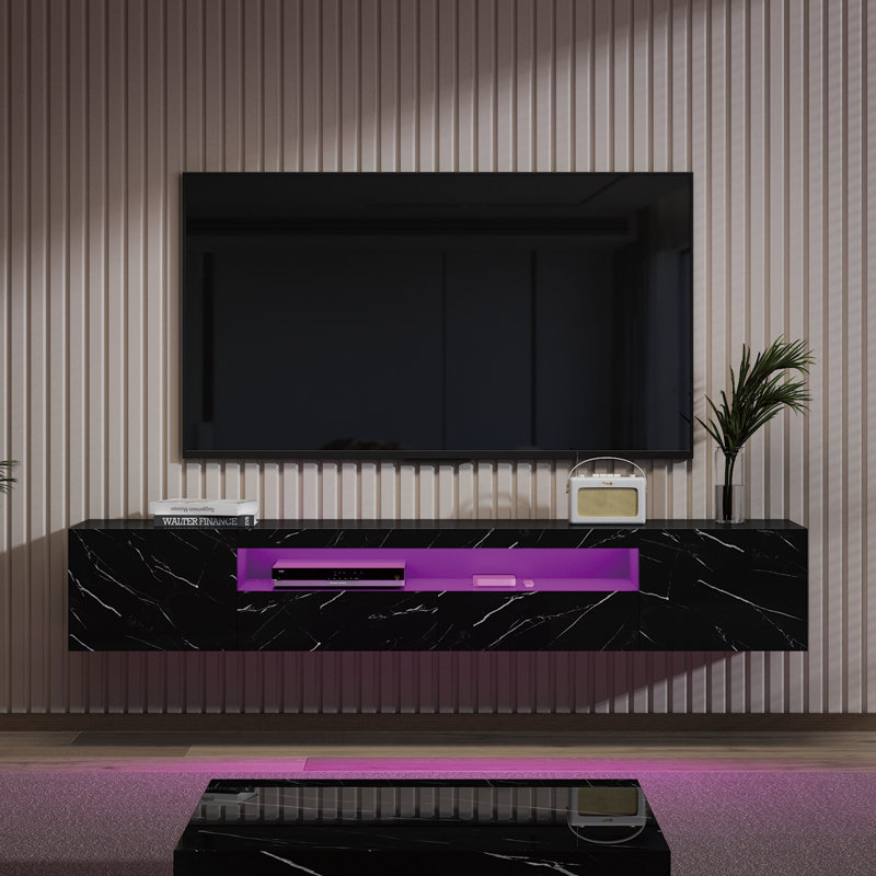 Floating TV Stand for TVs up to 75", Black  Marble