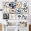 Ensemble de salon mural blanc et bleu à motif floral abstrait IV - Boho Tiles-107200739-107200726