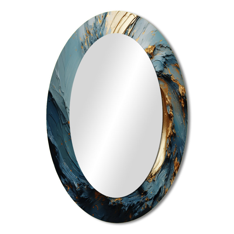 Vortex doré et bleu - miroir mural ovale moderne doré, 36 po x 24 po