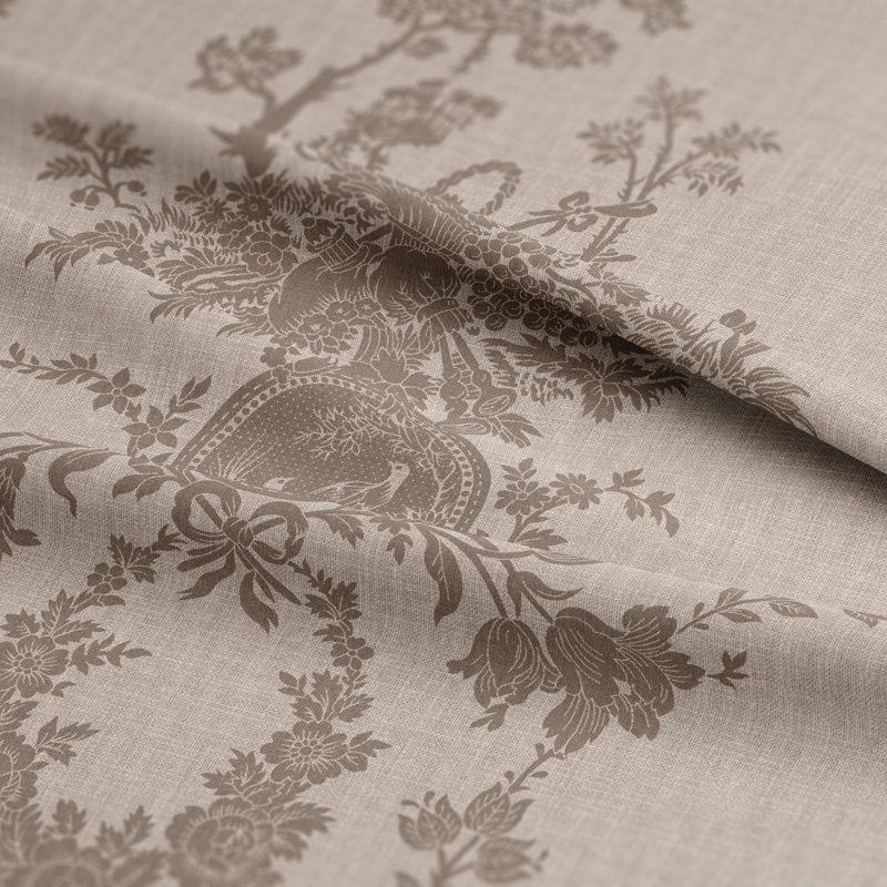 Country Lane Toile  Natural Cotton Grommet Top Drapery Panel Set of 2, 50" W  x 72" L