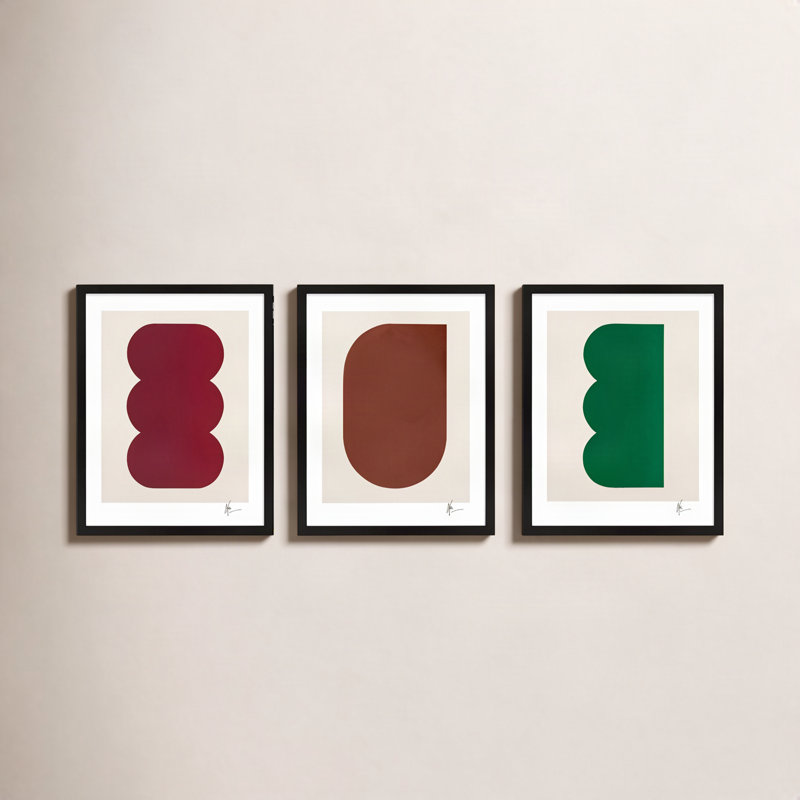 Keyhole 1-3. Set Of 3 Painting by Lee Lessem, Black Framed, 30" H x 24" W x 1.25" D