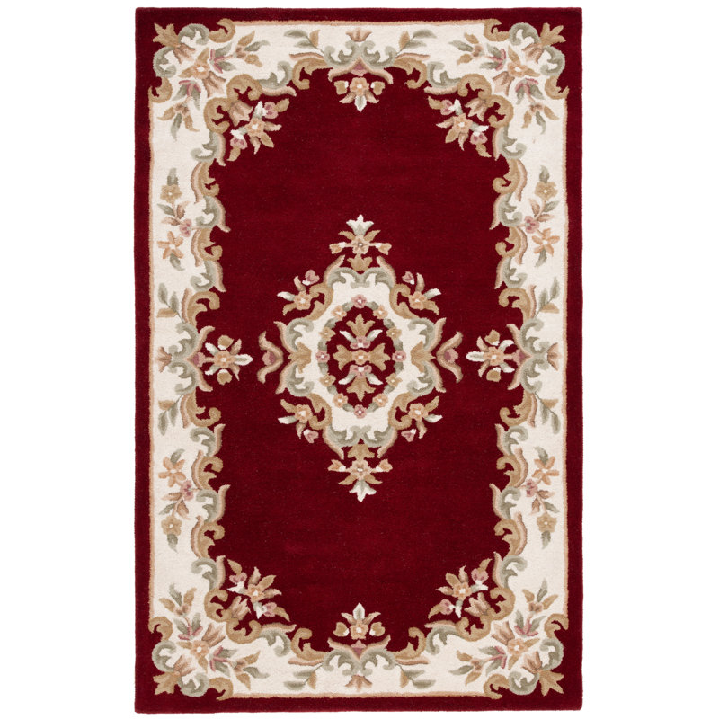 Stembridge Hand Tufted Wool/Cotton Floral Rug in Red/Ivory, Rectangle 8' x 10'