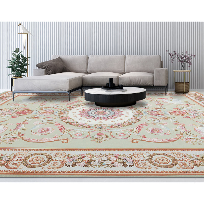 Hand-Knotted High-Quality Green and Ivory Area Rug