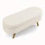 Banc ottoman de rangement ovale avec pieds en bois d'hévéa, tissu beige, solution d'assise et de rangement polyvalente pour n'importe quelle pièce