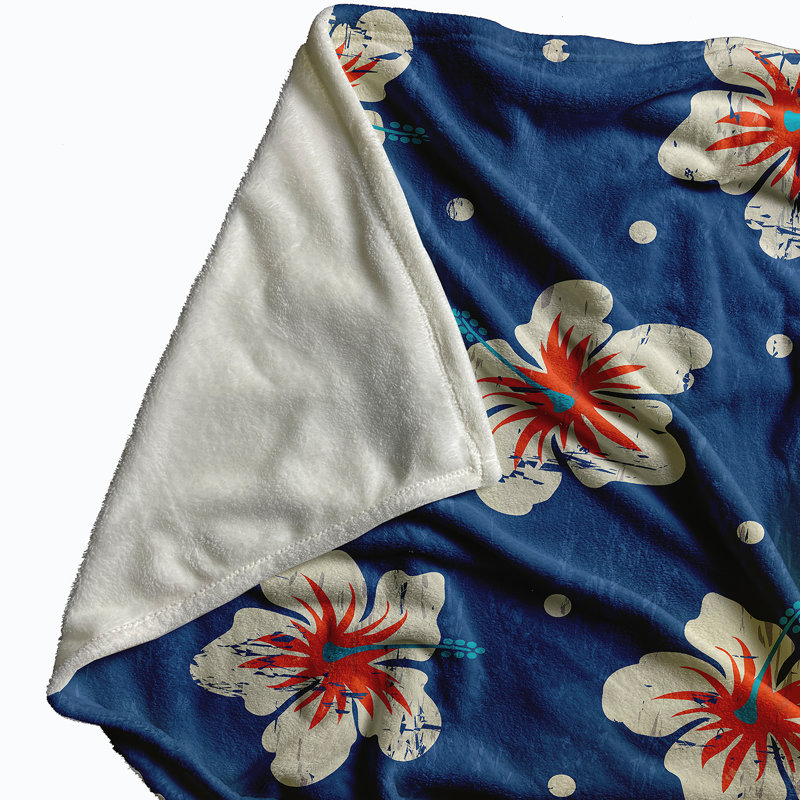Jeté floral Hibiscus, L 60 po x l 50 po x P 0,5 po, Bleu