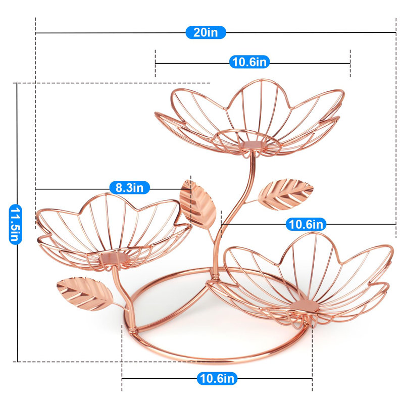 Rose Gold 3-Tier Metal Fruit Basket Stand