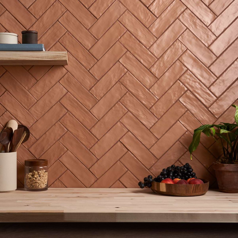 Montauk 2x8 Mixed Finish Ceramic Tile, Terracotta