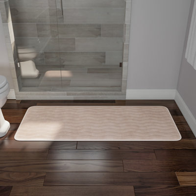 Memory Foam Bath Mat - 59x24 Inch Soft and Absorbent Bathroom Rug Runner with Textured Wave Print for Stylish Bathroom Decor - Bath Rugs Non Slip Washable Bathmat by Lavish Home (Ivory)