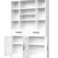 Bibliothèque en métal de 71 pouces de hauteur avec tiroirs, tablettes réglables et portes d'armoire pour l'organisation de la chambre à coucher