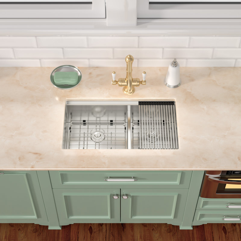 Undermount Workstation Kitchen Sink Double Bowl Stainless Steel Kitchen Sink with Accessories, 10" H x 36" L x 19" W