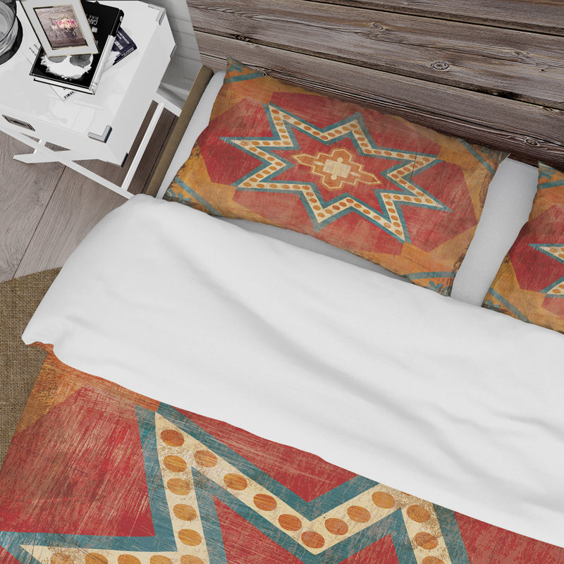 Carreaux marocains orange collage I - ensemble de housse de couette bohémien chic - microfibre de polyester