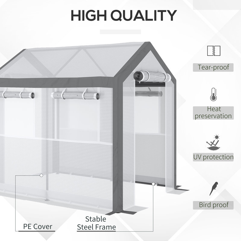 Outsunny Walk-In Greenhouse with Roll-Up Windows and Zippered Doors