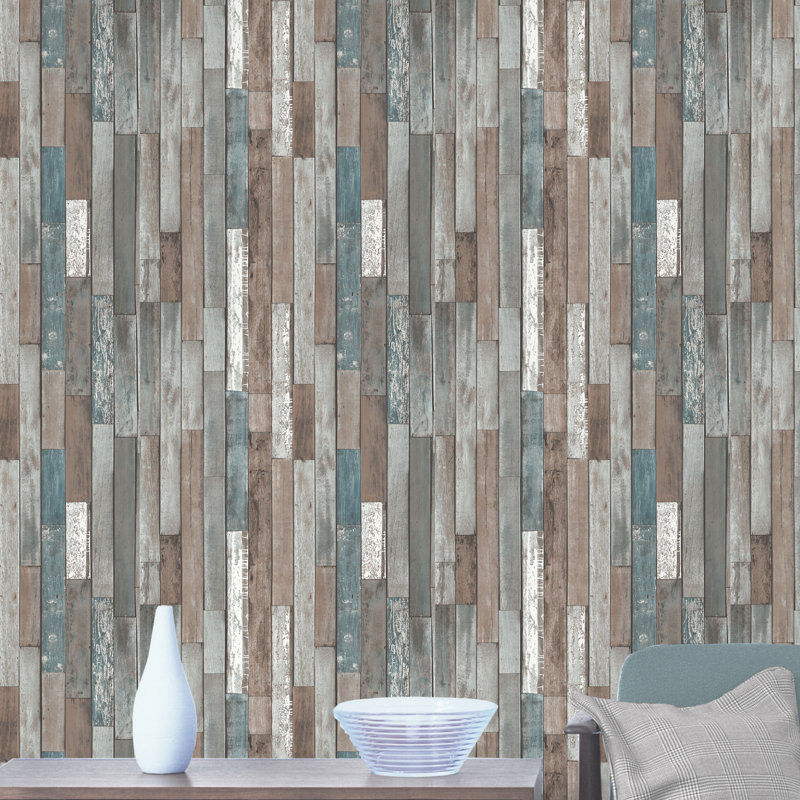 Distinctive Wood Reclaim 10m x 52cm Wallpaper Roll, Blue