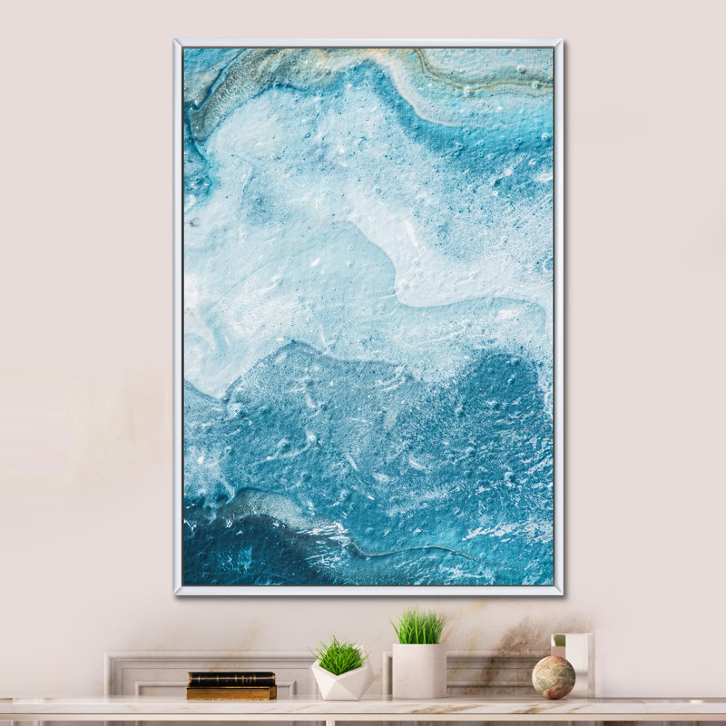 Light Blue Marble Art - Painting on Canvas, 12" H x 8" W x 1" D, White Floater Framed Canvas