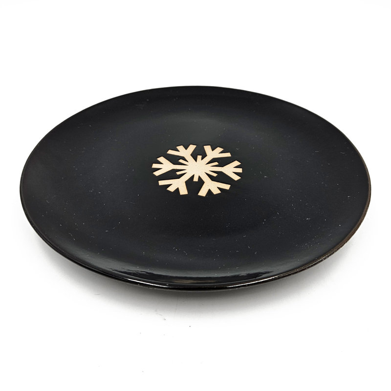 Black and White Ceramic Snowflake Charger Plates, 8.7 Inch, Set of 8