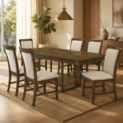 1pc Rectangular Dining Table Extendable 2x 16" Leaf Wood Grain Pattern Wooden Dining Room Furniture