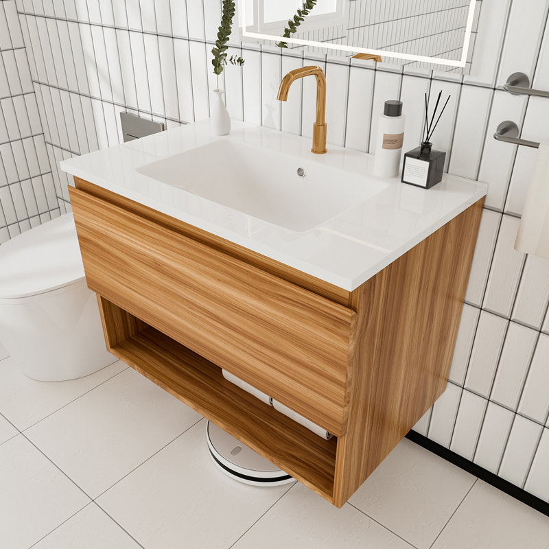 Ensemble de meuble-lavabo mural moderne 24 po et 30 po avec lavabos de comptoir et tiroirs à fermeture en douceur avec rangement ouvert