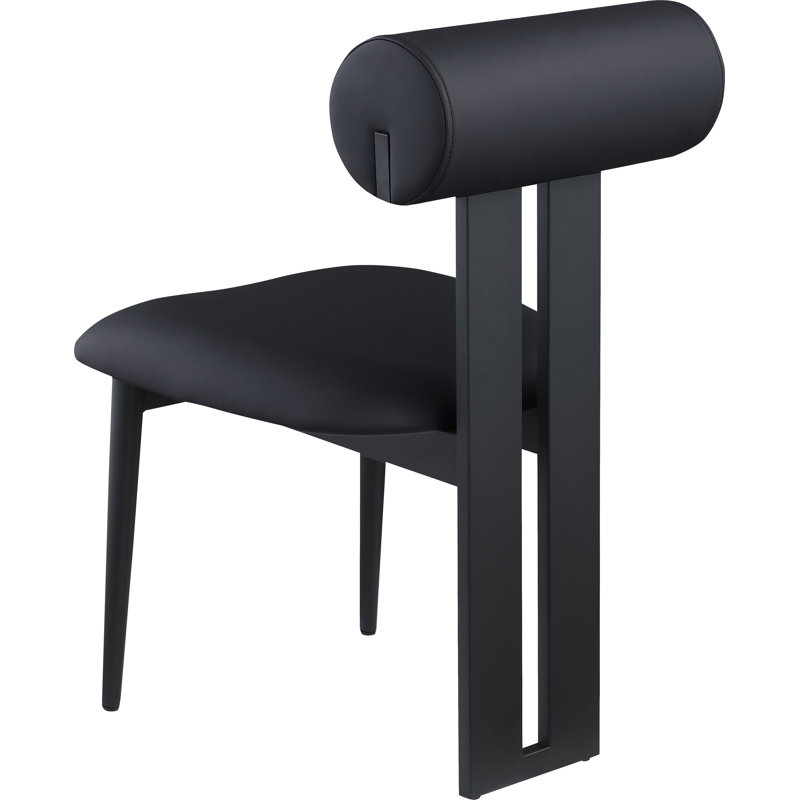 Dario Upholstered Back Side Chair Dining Chair, Black Vegan Leather, Matte Black