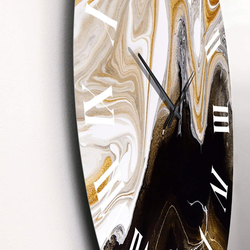 Horloge murale moderne noir et blanc à vagues de marbre liquide II, Moyen