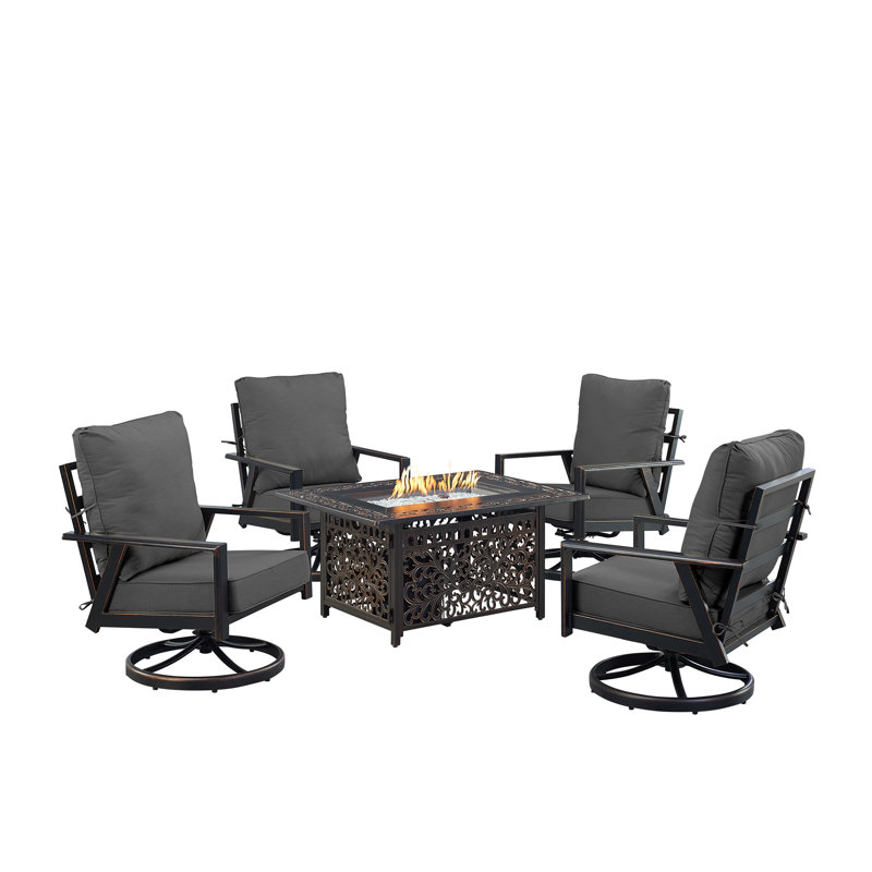 Ensemble de table de foyer en aluminium noir avec quatre fauteuils club, Noir