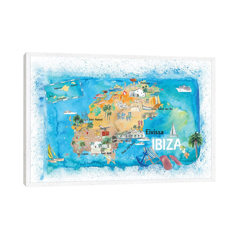 Ibiza Spain Illustrated Map With Landmarks And Highlights by Markus & Martina Bleichner - Painting on Canvas