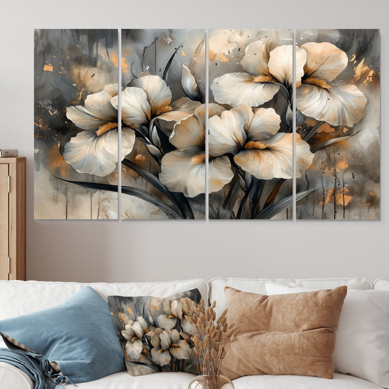 Irise jaune et gris jaune - Art mural - Iris, 4, H 28 po x l 48 po