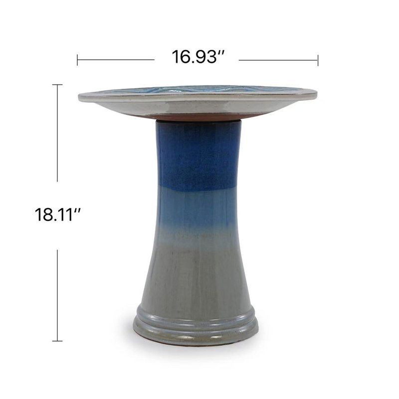 17'' Ceramic Bird Bath for Outside, Elegant Tall Outdoor Bird Bath, Lightweight Pedestal Glazed Birdbaths for Outdoors with Swirl Pattern