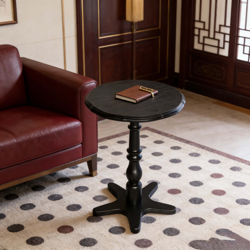 15.75 inch Round Small End Table, Wooden Pedestal Side Coffee Tables, Vintage Accent Nightstand for Living Room, Bedroom, Entryway (Black)