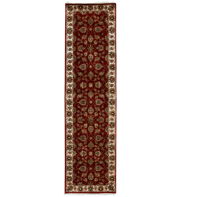 Tapis rouge / ivoire / brun noué à la main de haute qualité