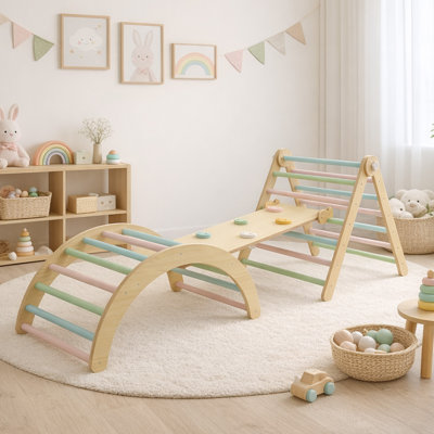 Ensemble de jouets d'escalade pliables en bois pour tout-petits, aire de jeux intérieure Montessori avec arche et rampe