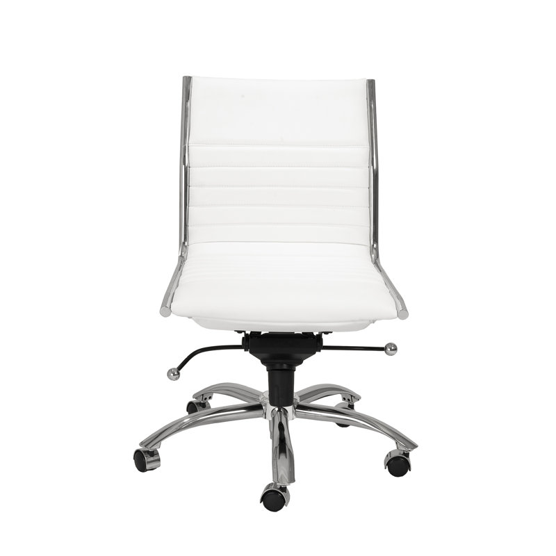 Naida Faux Leather Swivel Task Chair, No, White Faux Leather