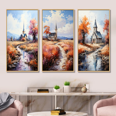 Countryside Chapel In Usa I - Church Wall Decor Set Of 3