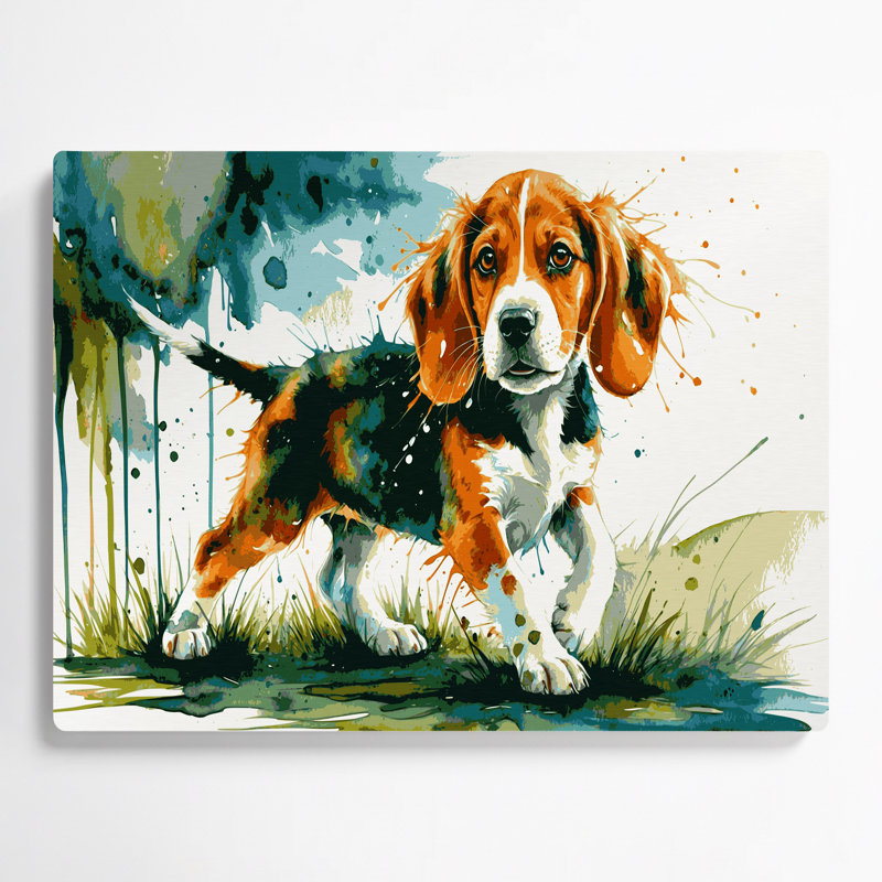 «Dogs Beagle», art mural en métal blanc, H 20 po x l 24 po