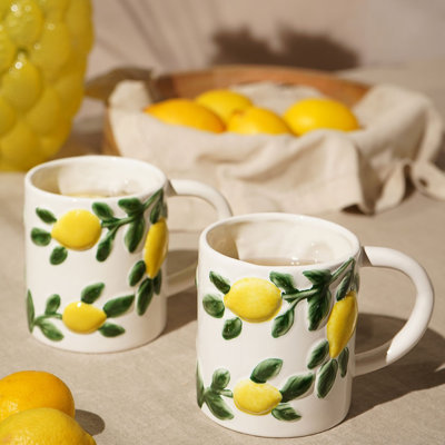 Set of 2  Lemons Ceramic Mugs