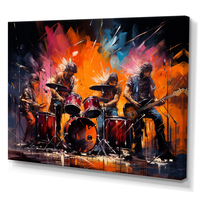 " Rock Band In Action IV ", Wrapped Canvas, 30" H x 40" W x 1.5" D